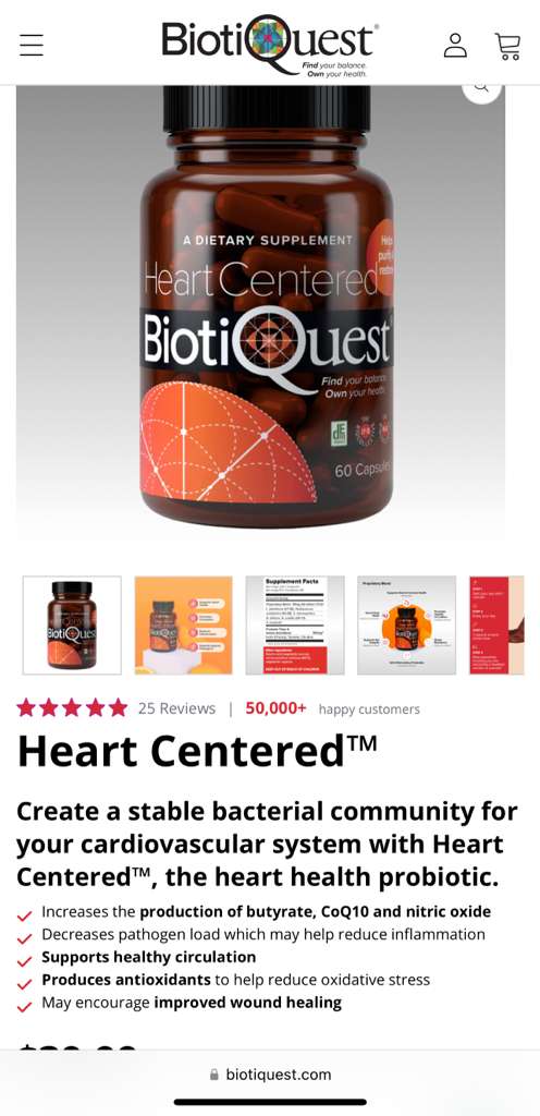BiotiQuest Heart Centered heart-health probiotic product page