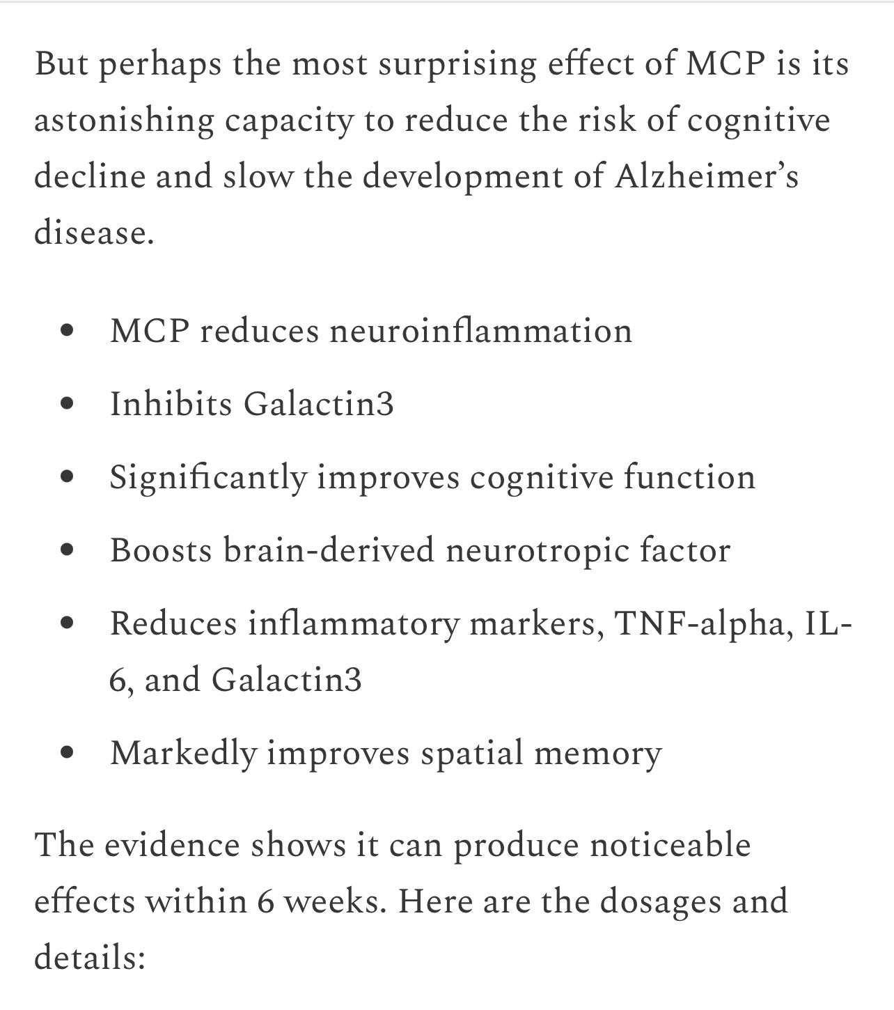 MCP benefits for cognitive decline and Alzheimer’s-related markers