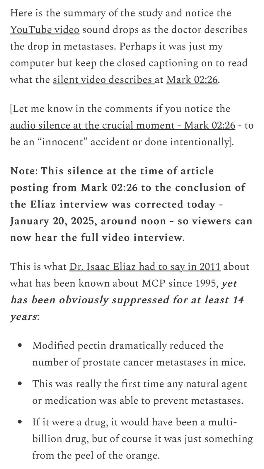 Dr. Eliaz / MCP / prostate metastases research summary