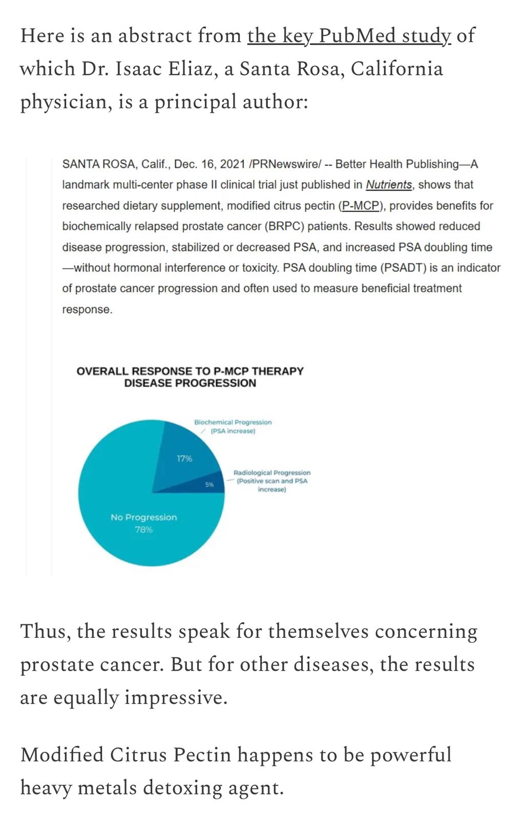 Phase II P-MCP prostate trial results chart (Nutrients)